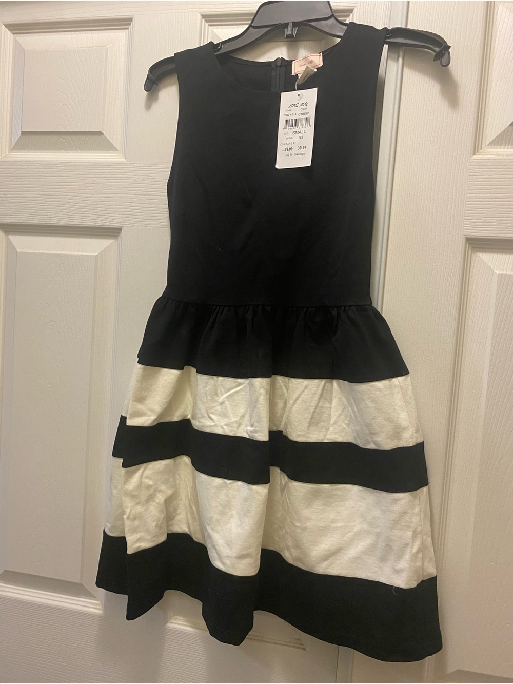 Black & White Striped Peplum Midi Dress
